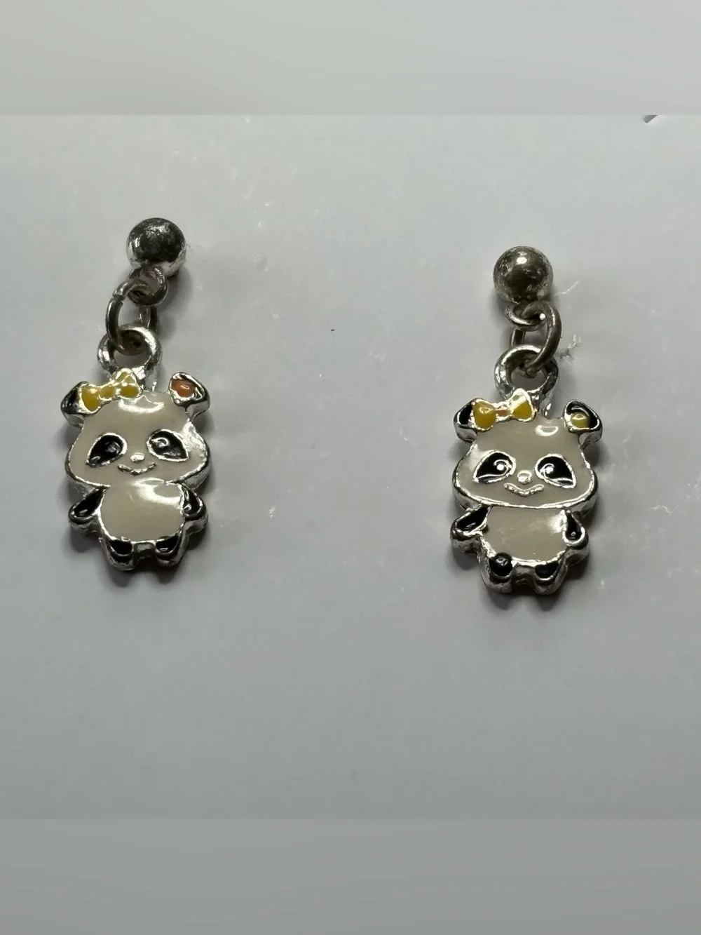Yellow Bow Panda Kids Dangle Earrings - Cute Enamel Animal Earrings